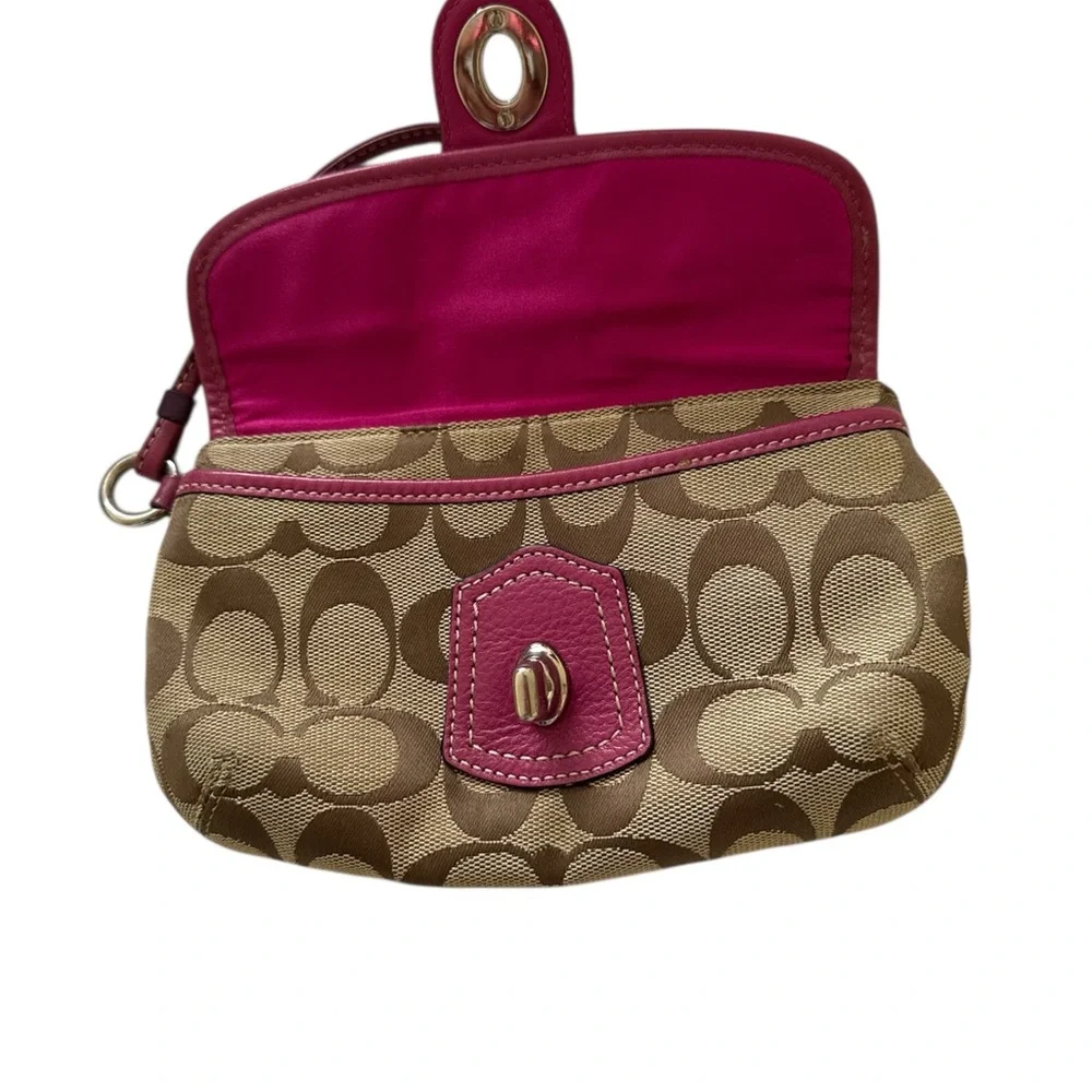 Coach Tan Wristlet with Pink Accents - Picture 5 of 5